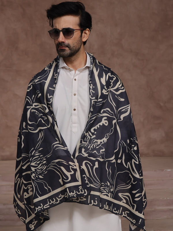 Doodle Art Lawn Stole (Men-Black)