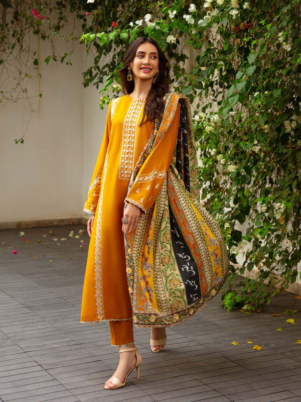 Phool Stripe Silk Dupatta  (Mustard)