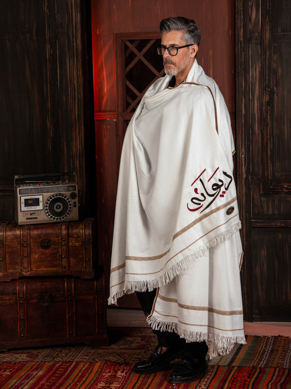 Deewana Shawl | Embroidered | White