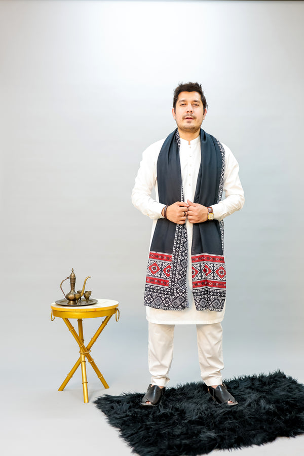 Ajrak Mosaic Odhni | Black