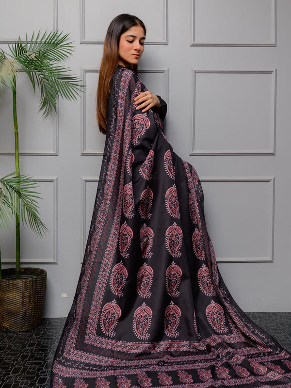 Ajrak Batik Silk Dupatta (Red-Black)