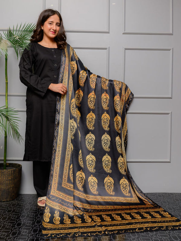 Ajrak Batik Silk Dupatta (Golden Black)